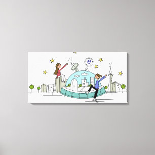 Twee vrouwen op de top van een stad canvas afdruk