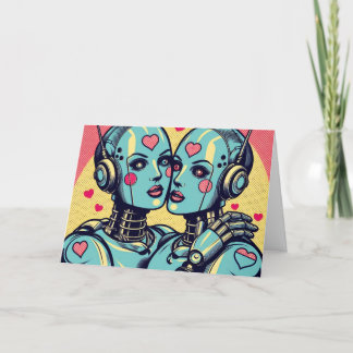 Twee Vrouwen Robots in Love Birthday Kaart