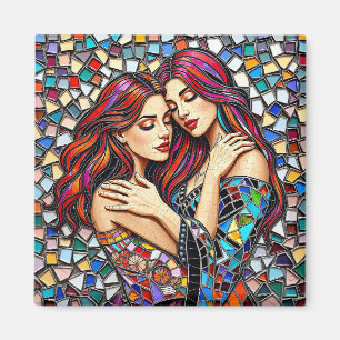 Twee vrouwen verliefd Faux Mosaic Tegel Style Magneet