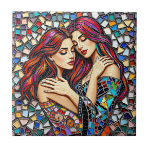 Twee vrouwen verliefd   Faux Mosaic Tegel Style Tegeltje