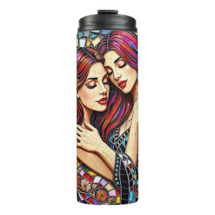 Twee vrouwen verliefd   Faux Mosaic Tegel Style Thermosbeker
