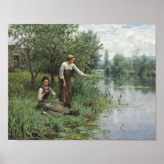 Twee vrouwen Visten op de gras bij de rivier Poster (Voorkant)
