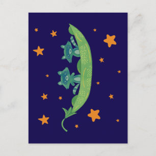 Twee wasberen in een erwtenpeul Whimsical Folk A Briefkaart