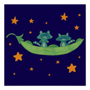 Twee wasberen in een erwtenpeul   Whimsical Folk A Perfect Poster