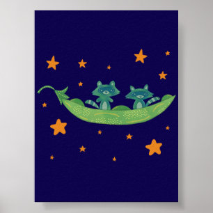 Twee wasberen in een erwtenpeul   Whimsical Folk A Poster