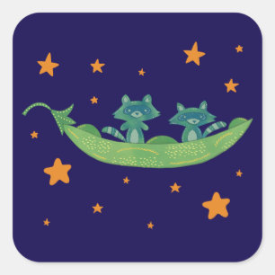Twee wasberen in een erwtenpeul   Whimsical Folk A Vierkante Sticker