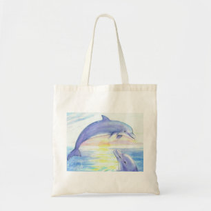 Twee Waterverf Dolphins Sunset Bag Tote Bag