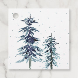 Twee Waterverf Winter Pine Trees 2 gift labels