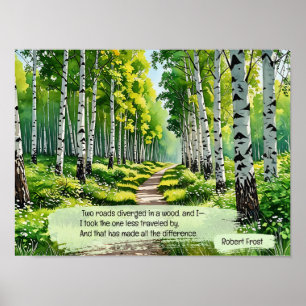 Twee wegen die in een bos uiteenlopen, poster