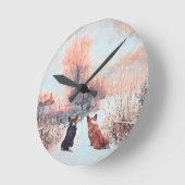 Twee Welsh Corgis First Snow Ronde Klok (Hoek)