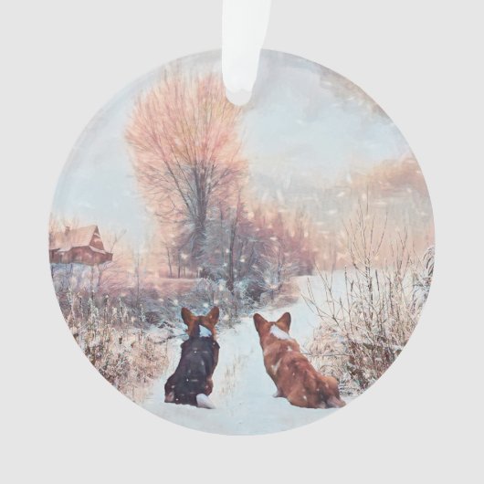 Twee Welsh Corgis in sneeuw Ornament (voorkant)