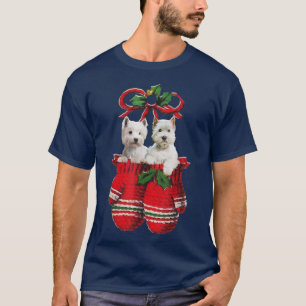 Twee Westie Dog Inside Ghandschoenen Kerstversieri T-shirt