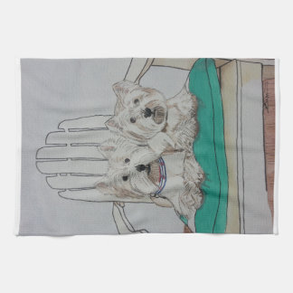 Twee Westie-objecten Theedoek