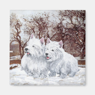 Twee Westies in de wintertijd Magneet