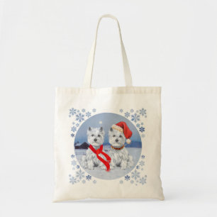 Twee Westies op een winteravond Tote Bag