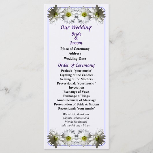 Twee White Frilly Daisies Wedding Programme Programma (Voorkant)