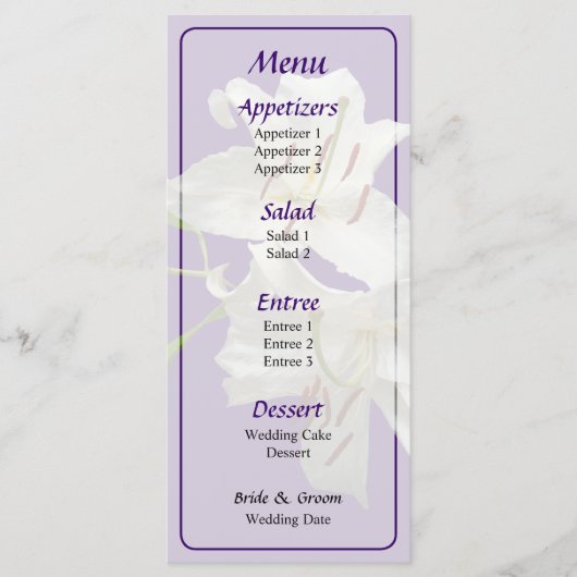 Twee White Lilies Wedding Menu (Voorkant)