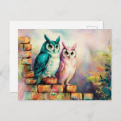 Twee wijze uilen Waterverf AI Art Briefkaart (Voorkant / Achterkant)