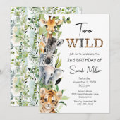 Twee Wild 2e Verjaardagsfeestuitnodiging Kaart (Voorkant / Achterkant)