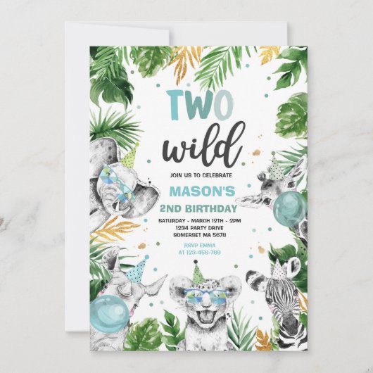 Twee Wild Birthday Gold Safari Oerwoud Animals Par Kaart (Voorkant)