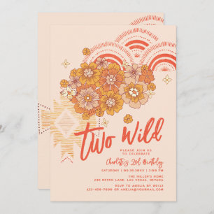 Twee Wild Boho Floral Groovy 2e verjaardag Kaart