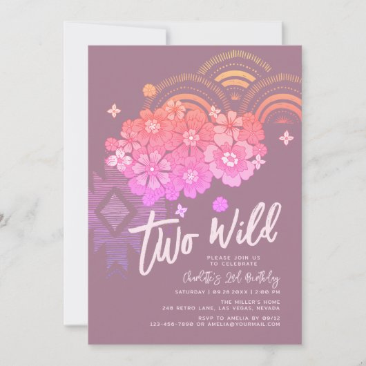 Twee Wild Boho Floral Groovy 2e verjaardag Kaart (Voorkant)