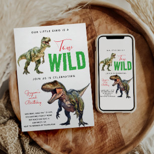 Twee Wild Dino Party Boy Dinosaurus 2e Verjaardag Kaart