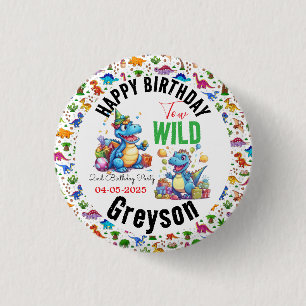 Twee Wild Dino Party Boy Dinosaurus 2e Verjaardag Ronde Button 3,2 Cm