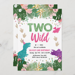 Twee Wild Dino Party Girl Pink Dinosaur Birthday Kaart