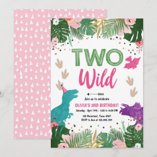 Twee Wild Dino Party Girl Pink Dinosaur Birthday Kaart