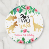 Twee Wild Dinosaur Girls 2e verjaardag Bedankjes Labels (Voorkant)