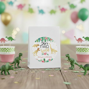 Twee Wild Dinosaur Girls 2e verjaardag Favor Ronde Sticker