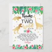 Twee Wild Dinosaur Girls Tweede verjaardag Bedankkaart (Voorkant)