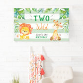 Twee Wild Oerwoud Safari Boys Tweede Verjaardagsfe Spandoek (Insitu)