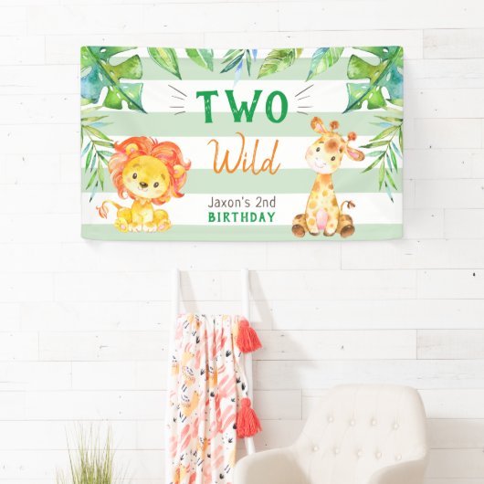 Twee Wild Oerwoud Safari Boys Tweede Verjaardagsfe Spandoek (Insitu)