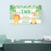 Twee Wild Oerwoud Safari Boys Tweede Verjaardagsfe Spandoek (Beurs)