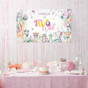Twee Wild Party Dieren Safari meisje Spandoek