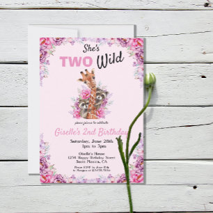 Twee Wild Pink Safari Giraffe Floral Birthday Part Kaart