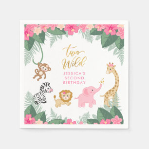 TWEE WILD - Roze Safari Meisje's Tweede Verjaardag Servet