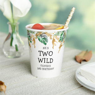 Twee Wild Safari 2de verjaardag Green Gold White Papieren Bekers
