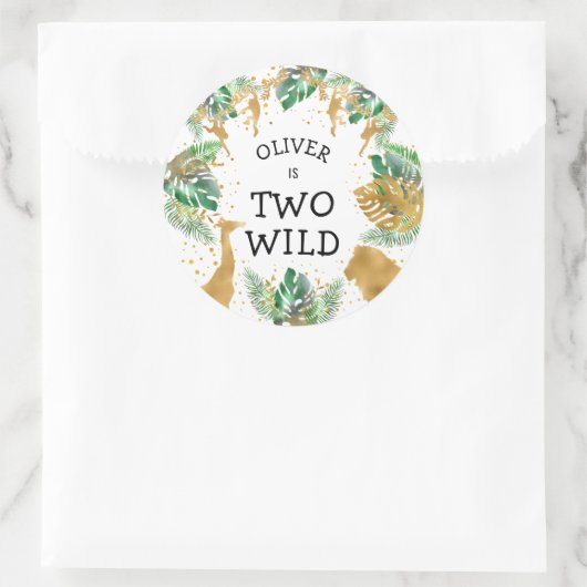 Twee Wild Safari 2de verjaardag van de Groene Goud Ronde Sticker (Tas)