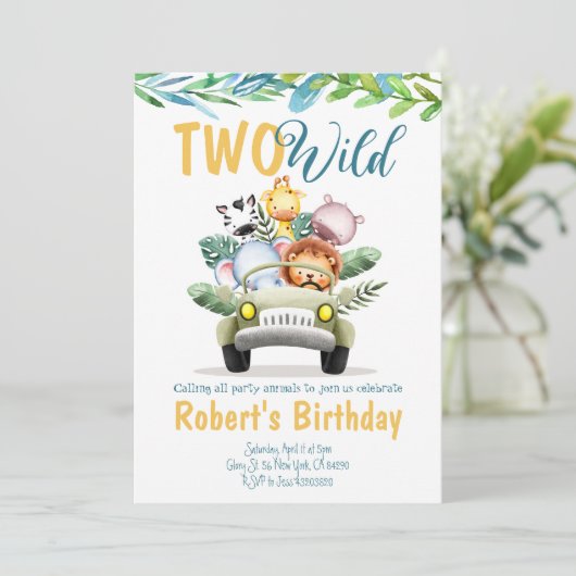 Twee Wild Safari Boy Birthday Uitnodiging (Staand voorkant)
