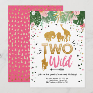 Twee Wild Safari Gold Girl Diers Birthday Party Kaart