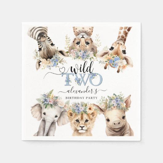 Twee Wild Safari Oerwoud Boy 2e Verjaardags Servet (Voorkant)
