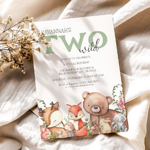 Twee Wild Woodland Animal Kids Birthday Party Kaart