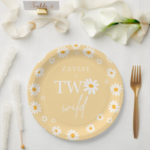 Twee Wilde 2de verjaardag Boho Retro Daisy Papieren Bordje