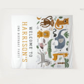 Twee Wilde 2de Verjaardag Safari Dieren Kinderen W Wandkleed (Voorkant (horizontaal))