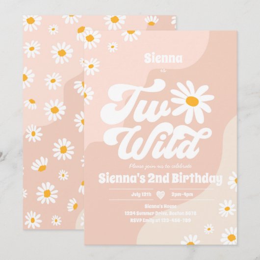 Twee Wilde 2e verjaardag Boho Floral Daisy Kaart (Voorkant / Achterkant)