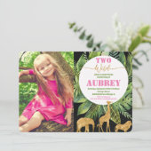 Twee wilde 2e verjaardag foto uitnodiging roze (Staand voorkant)