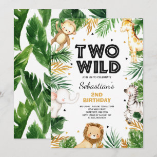 Twee wilde 2e verjaardag van de Safari Dierenparti Kaart